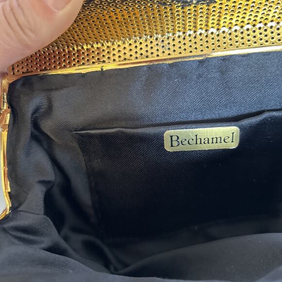VTG BLACK Heavily BEADED EVENING purse gold trim clutch Bechamel CROSSBODY prom - Picture 13 of 15